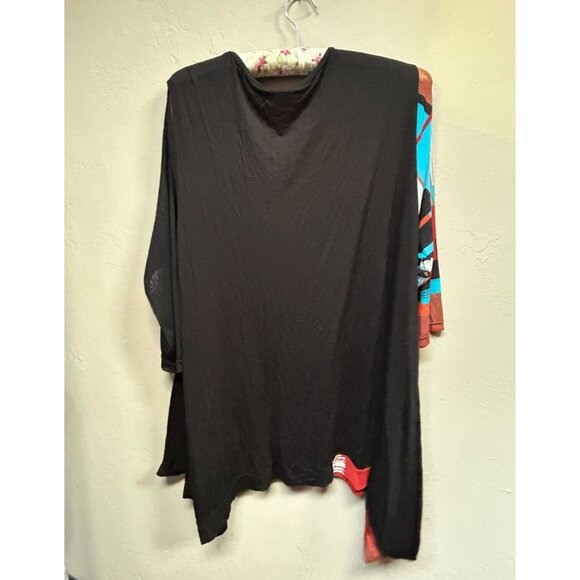 Dalin Womens Colorblock 3/4 Sleeve Asymmetric Tunic Top XL Black Orange Art Wear - Picture 2 of 8